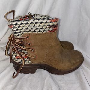 Bionica western heel Boots Backlace Fabric Leather Woven back 8M hippie boho